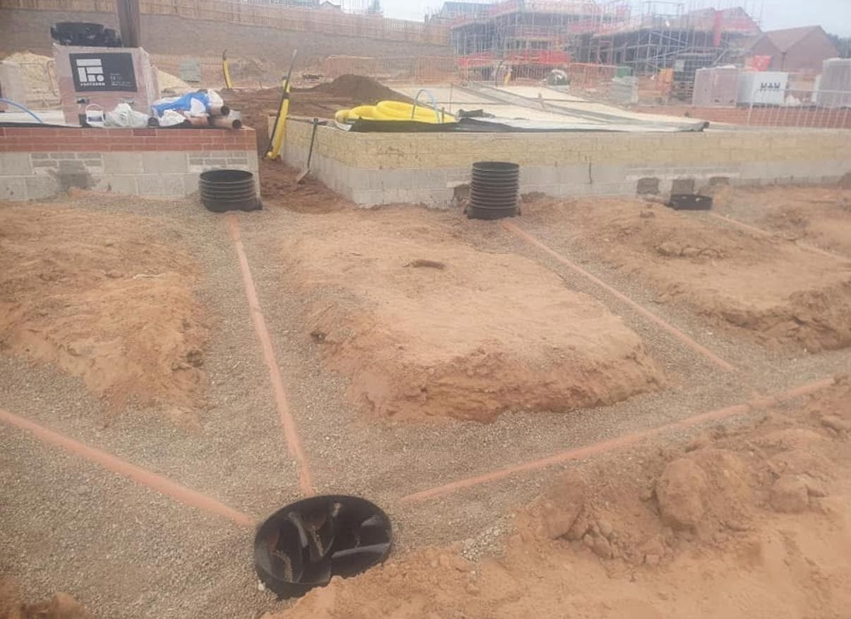 Drainage runs and footings on a new build