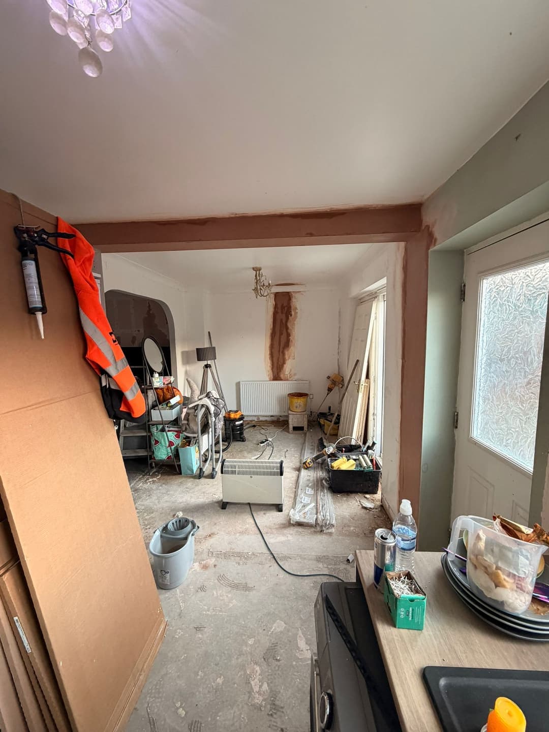 Interior renovation in progress, during