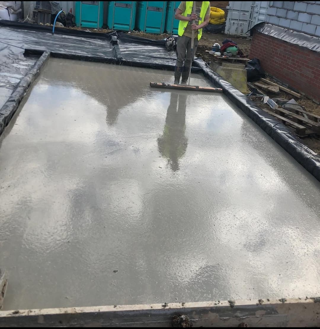 Concrete poured into a shuttered base