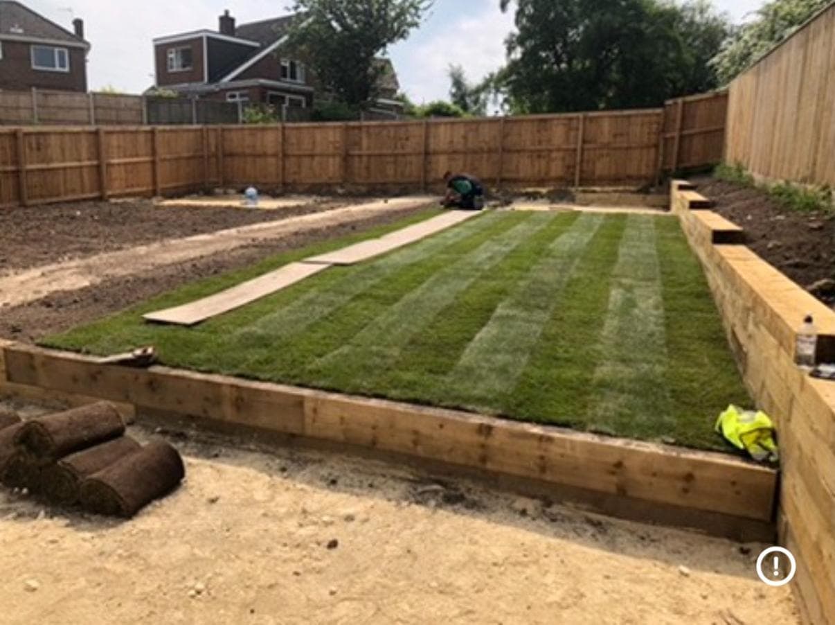 Turf laid over new sleeper retaining beds