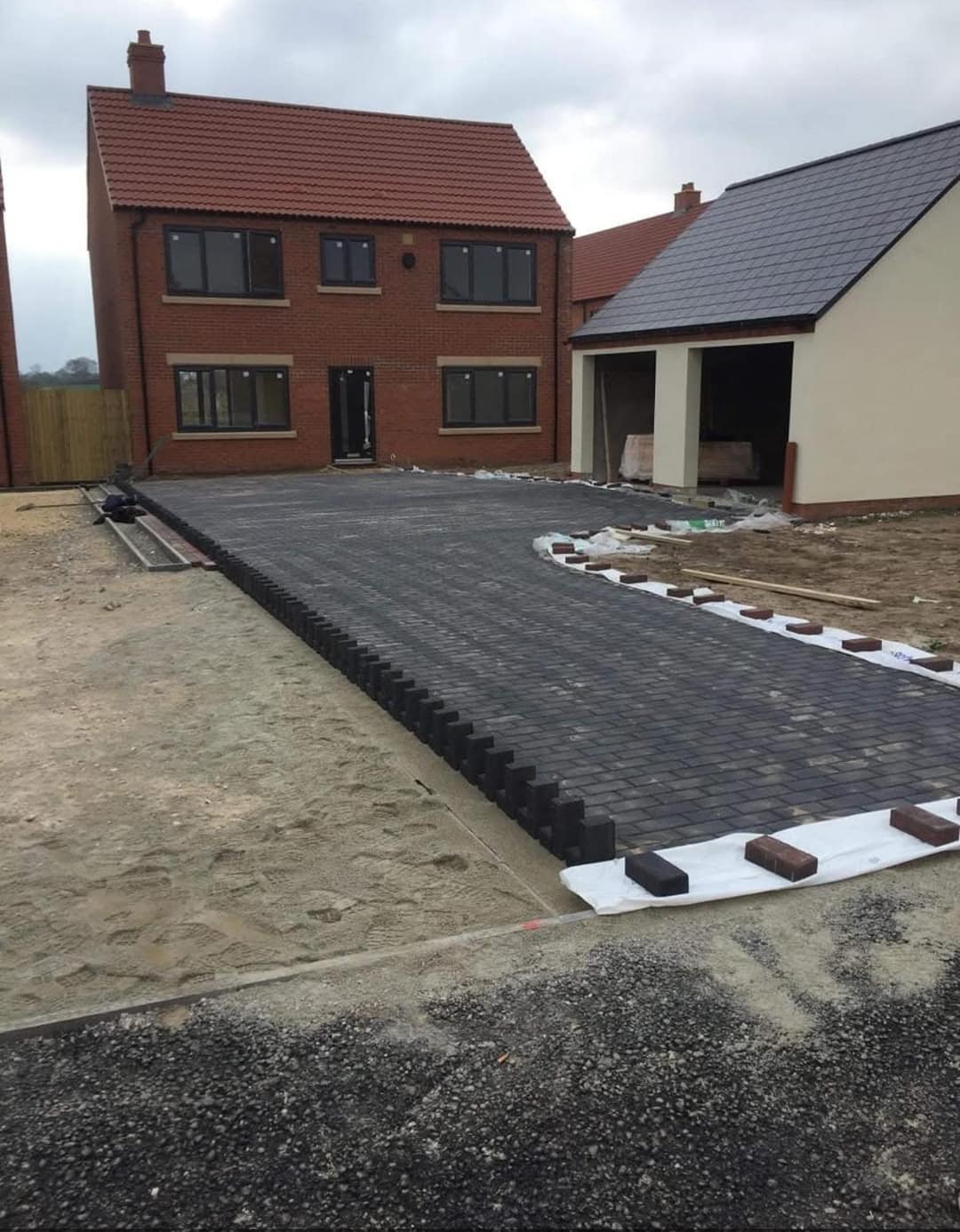 Finished new build house with a block paved driveway